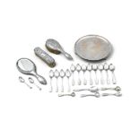 AN ASSORTED COLLECTION OF SILVER-PLATED WARE, comprising of a round silver salver, a vanity set,