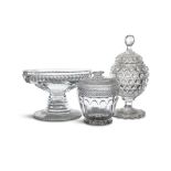 A COLLECTION OF CUT GLASS, comprising a Georgian style pedestal bowl, 21 cm wide; together with a