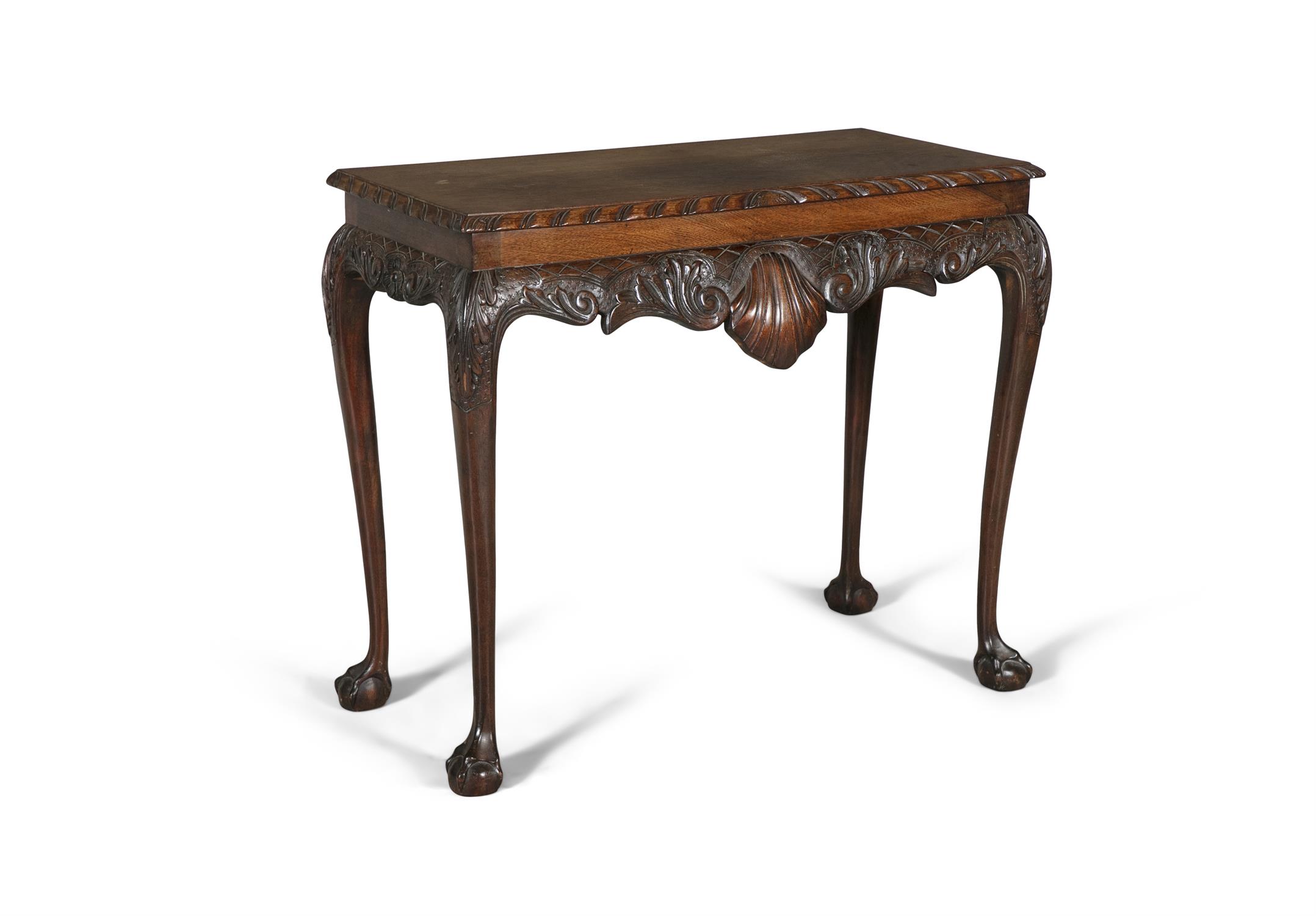 A GEORGIAN MAHOGANY SIDE TABLE, of rectangular form, the top with gadrooned rim, above carved apron - Image 2 of 2