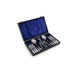 A VICTORIAN SILVER PLATED FRUIT AND NUT SERVING SET, in fitted case