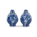 A PAIR OF CHINESE BLUE AND WHITE MOON FLASKS, 19th century, of flattened baluster form,
