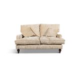 A 20TH CENTURY TWO-SEATER COUCH, of rectangular form, upholstered in cream velvet fabric,