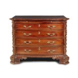 A FINE CHIPPENDALE STYLE MAHOGANY CHEST, 20th century of serpentine form, with pull-out brush slide