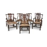A MATCHED SET OF EIGHT GEORGE III MAHOGANY DINING CHAIRS, comprising six single chairs and two