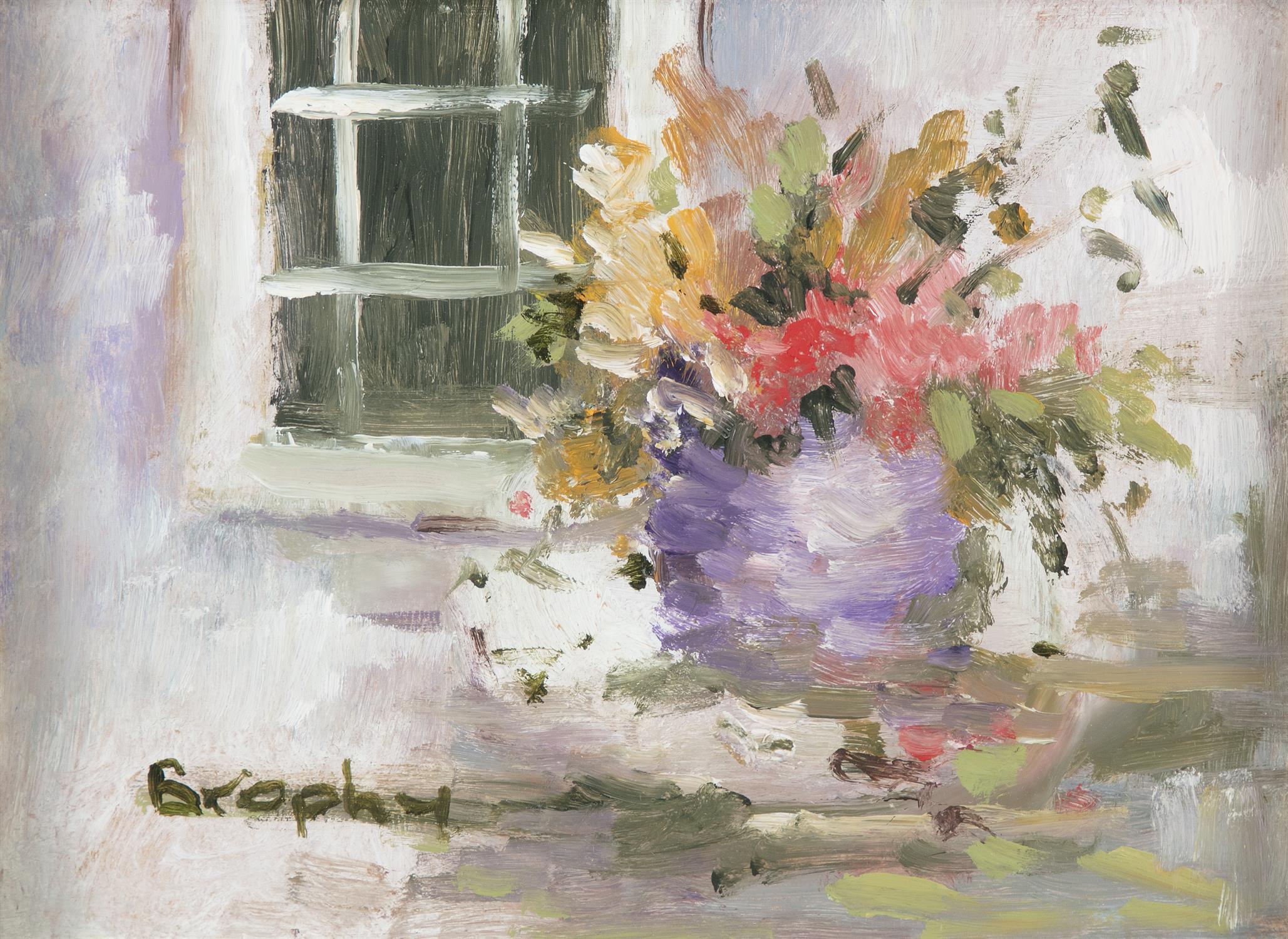 ELIZABETH BROPHY The Vase of Flowers Oil on board, 14 x 19cm Signed; inscribed with title verso - Image 2 of 3