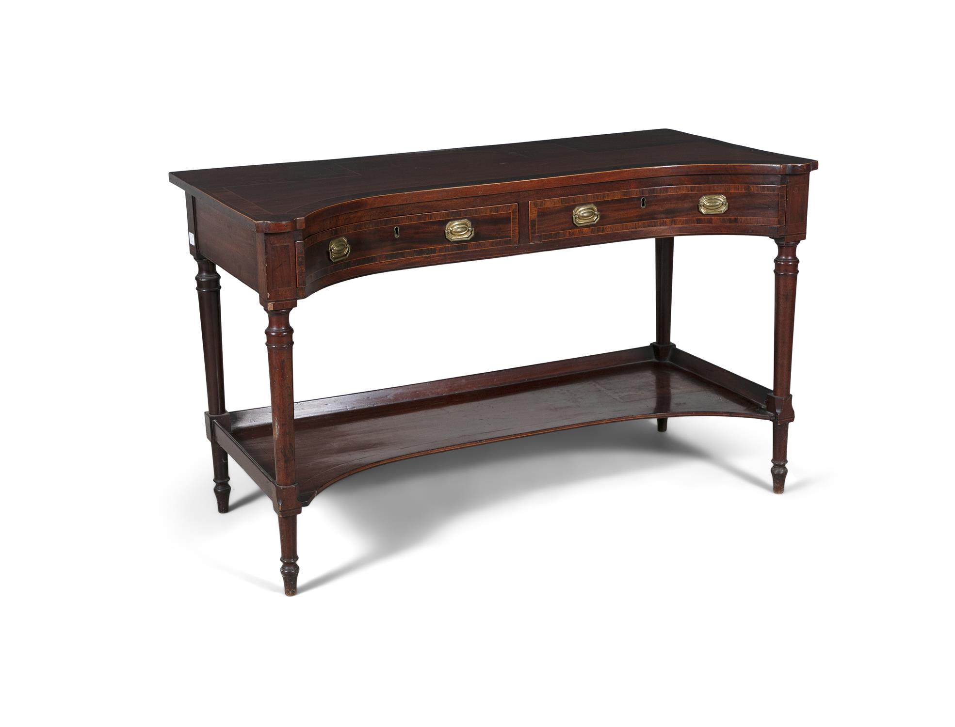 A GEORGE III MAHOGANY AND ROSEWOOD CROSSBANDED CONCAVE SIDE TABLE, with rounded fore corners, - Image 2 of 2