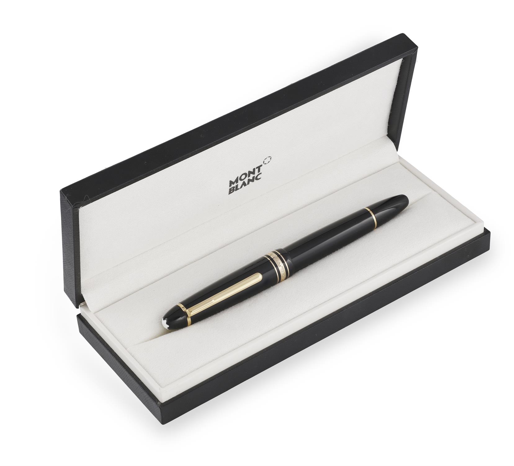 A FOUNTAIN PEN BY MONTBLANC, black coloured with steel steel engravings 'Meisterstuck Pix