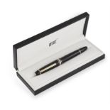 A FOUNTAIN PEN BY MONTBLANC, black coloured with steel steel engravings 'Meisterstuck Pix