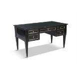 A FRENCH EBONISED AND GILT BRASS KNEEHOLE DESK, 19TH CENTURY, of rectangular form,