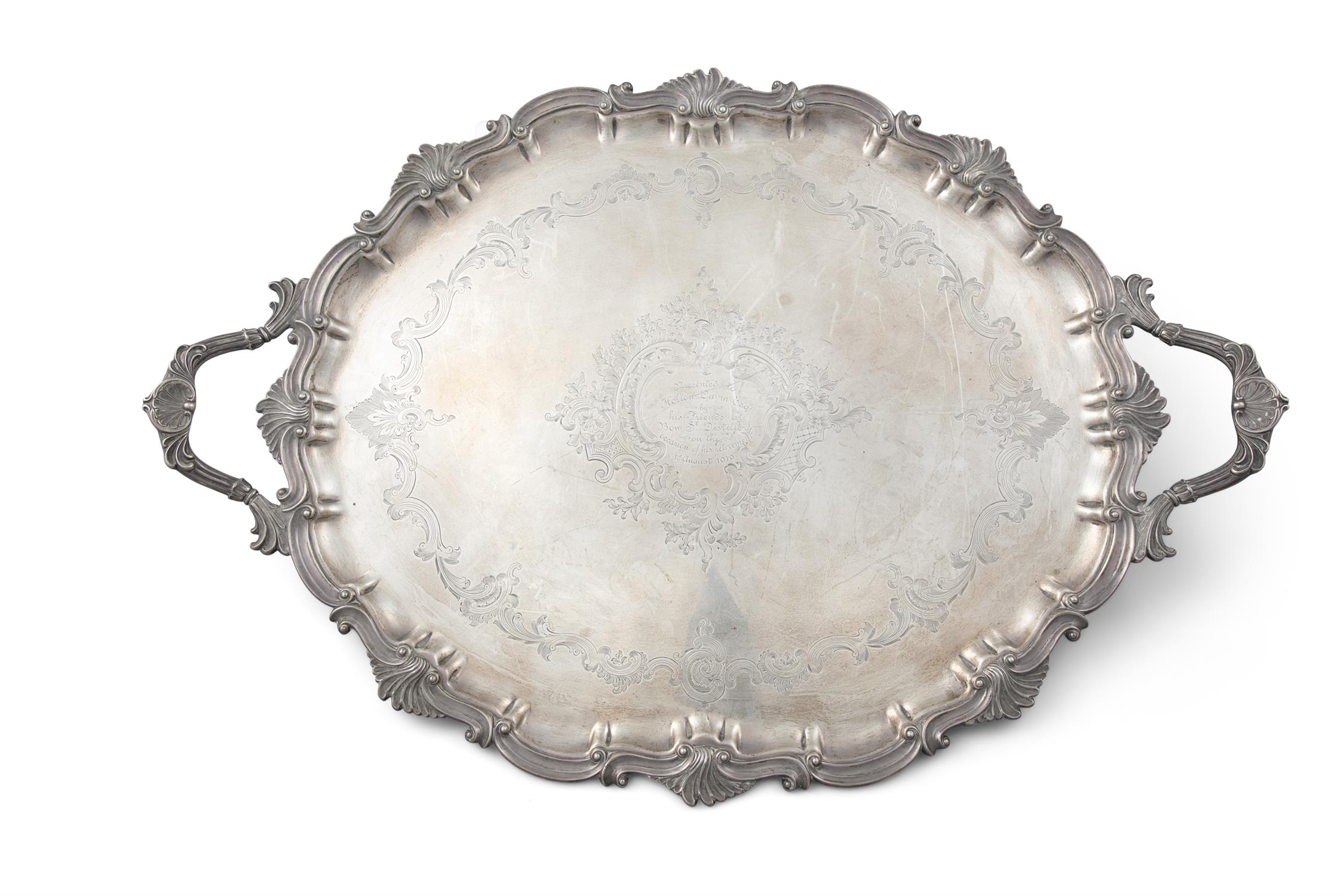 A LARGE EDWARDIAN SILVER PRESENTATION TRAY, London c. 1906/07, Thomas Bradbury & Sons Ltd,