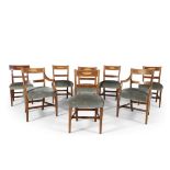 A SET OF 8 EDWARDIAN INLAID MAHOGANY DINING CHAIRS, comprising 2 carver and 6 single chairs,