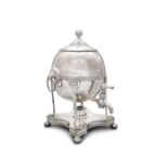A REGENCY STYLE ELECTRO PLATED TEA URN, 19th century, with reeded knot cover, globular body,
