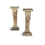 A PAIR OF MODERN PLASTER PILASTERS, painted gold. 81cm high, 28cm wide, 21cm deep