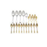 A SET OF FOUR CONTINENTAL FIDDLE AND THREAD WHITE METAL TABLE SPOONS and a collection of silver