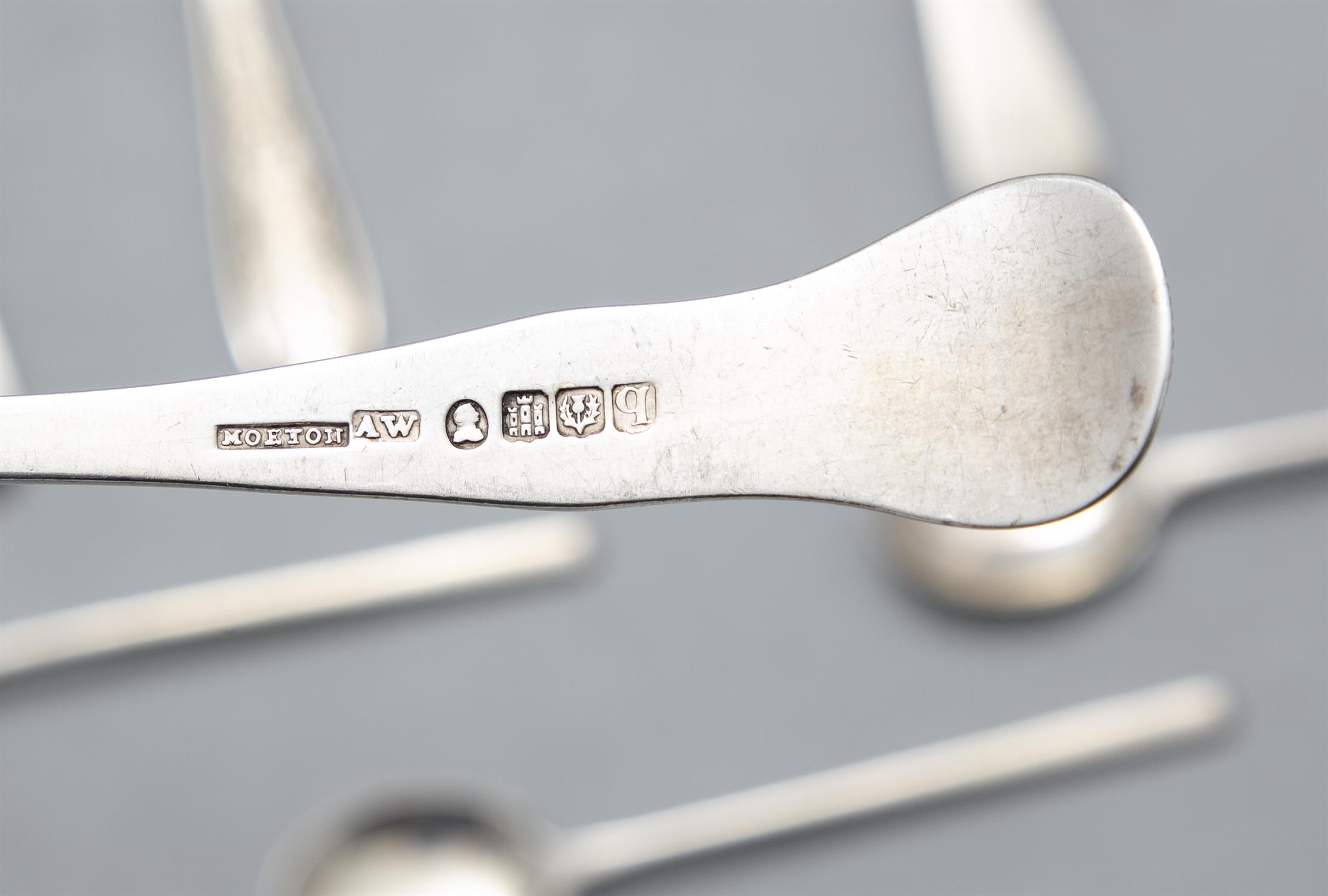 A PAIR OF HOUR GLASS PATTERN SILVER LADLES, Edinburgh, c.1822, mark of Andrew Wilkie; together with - Image 3 of 3