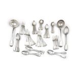 A MATCHED SET OF FIDDLE PATTERN SILVER FLATWARE, London, of various dates and makers,