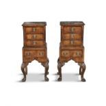 A PAIR OF 19TH CENTURY COMPACT MAHOGANY LOCKERS, in the form of miniature cabinets on stand,