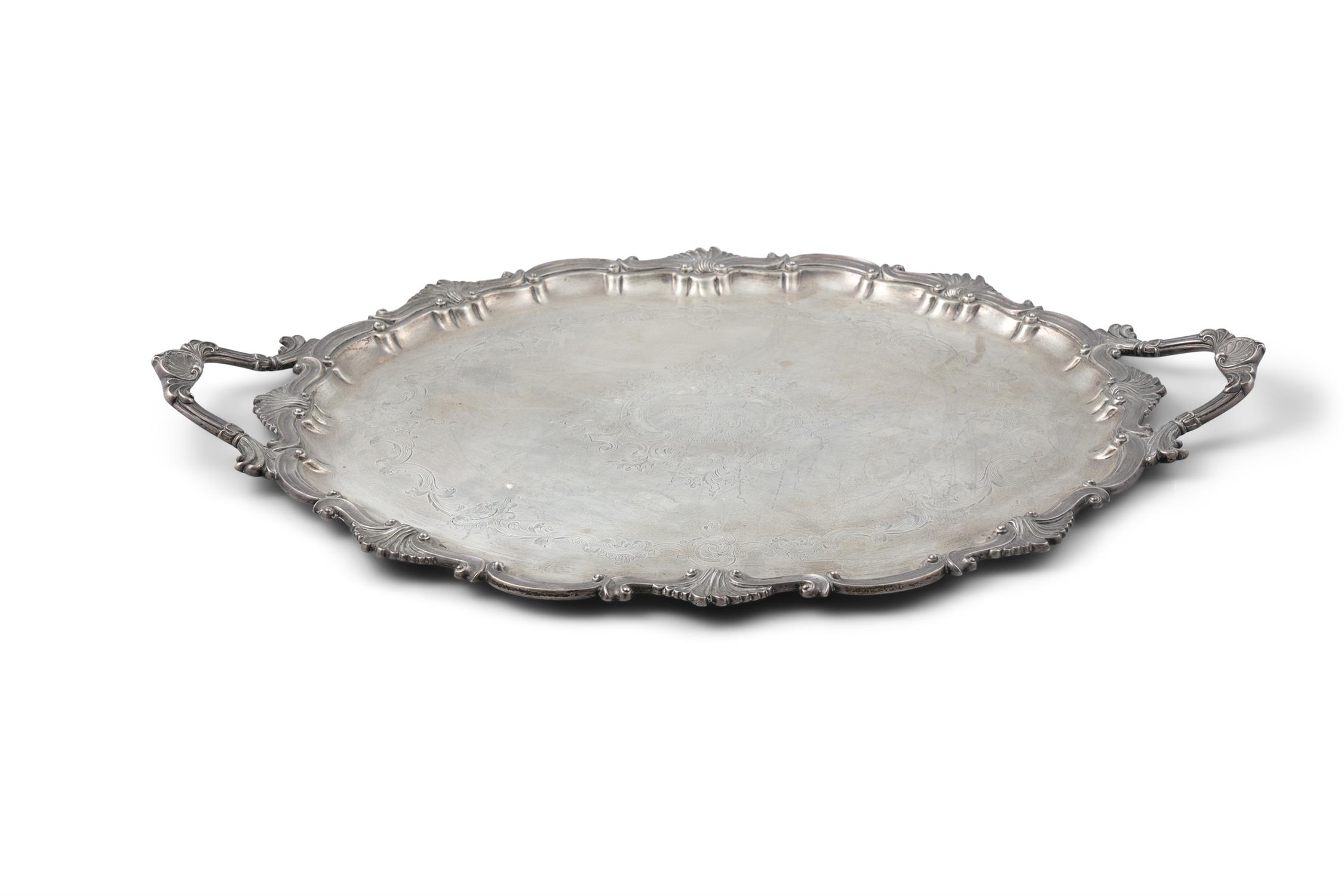 A LARGE EDWARDIAN SILVER PRESENTATION TRAY, London c. 1906/07, Thomas Bradbury & Sons Ltd, - Image 2 of 3