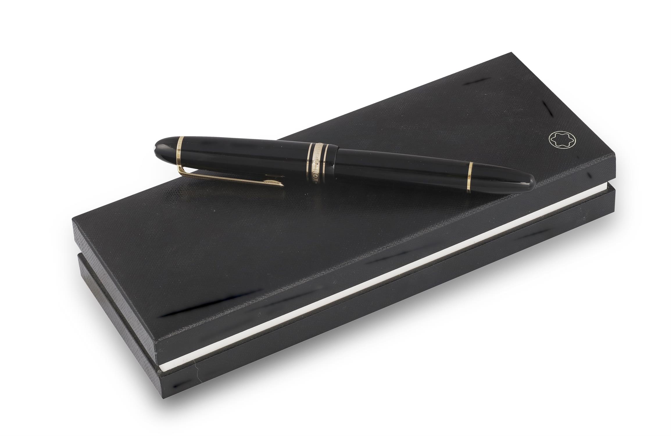 A FOUNTAIN PEN BY MONTBLANC, black coloured with steel steel engravings 'Meisterstuck Pix - Image 2 of 3