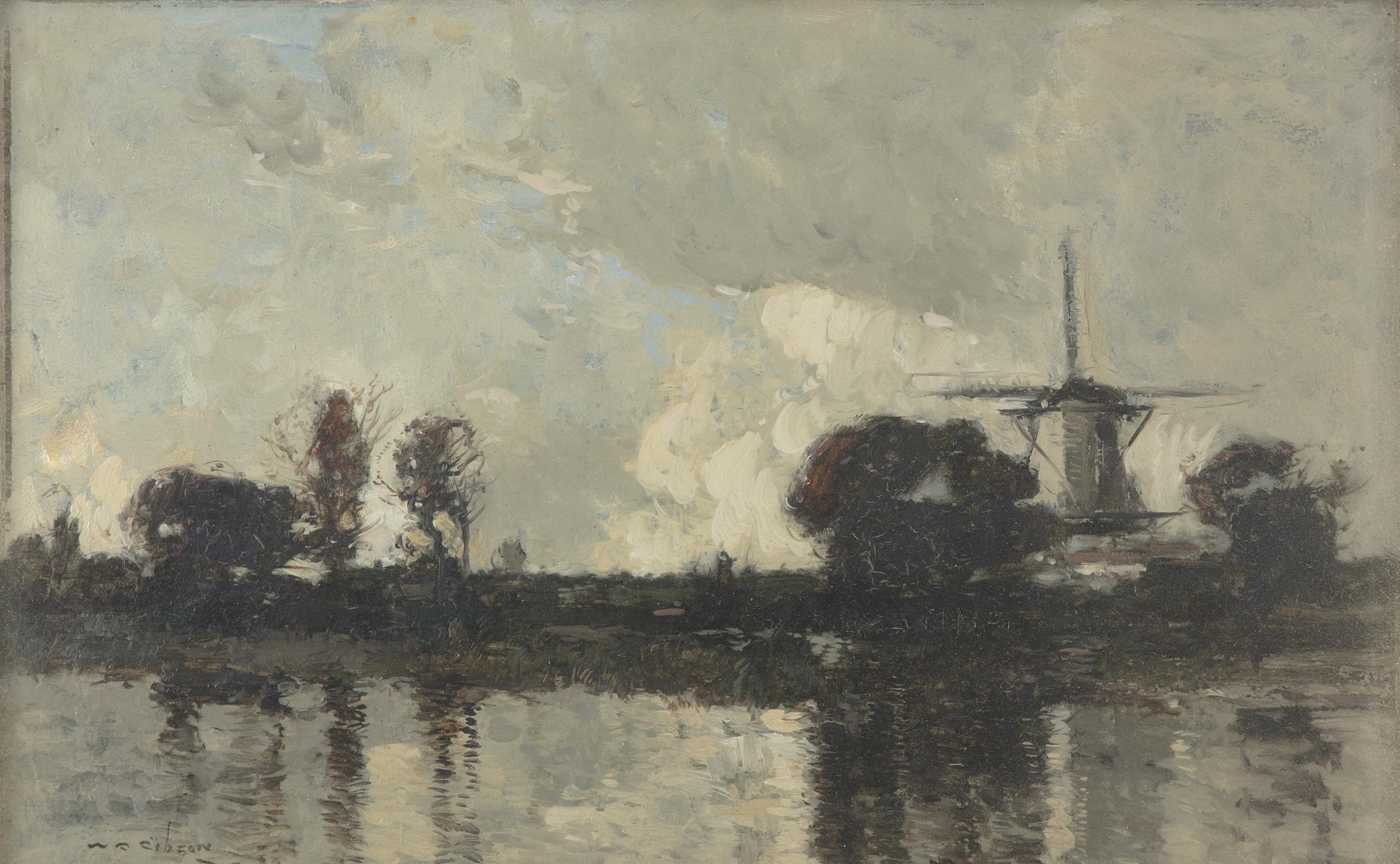 WILLIAM ALFRED GIBSON (1866 - 1931) On the Old Rhine Oil on board, 25 x 40cm (10 x - Image 2 of 4