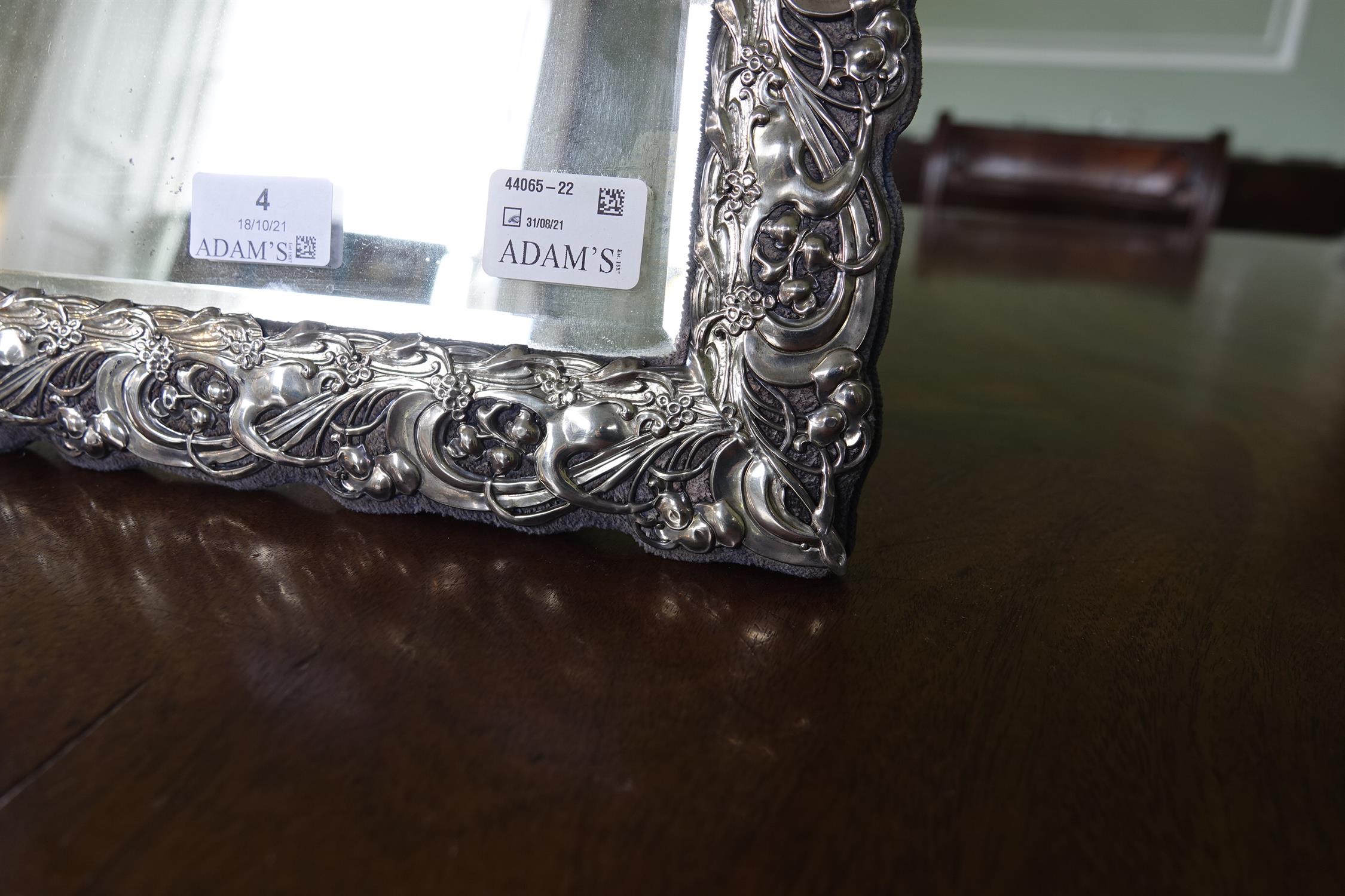 AN ART NOUVEAU SILVER DRESSING TABLE MIRROR, Birmingham c.1905, fitted with bevelled glass plate - Image 5 of 12