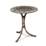 A 19TH CENTURY PIETRA DURA AND GILT METAL OCCASIONAL TABLE, the circular top inset with various