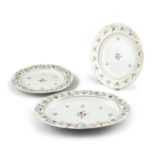 A SUITE OF THREE DERBY PORCELAIN PLATES, 19th Century, two circular and one oval,