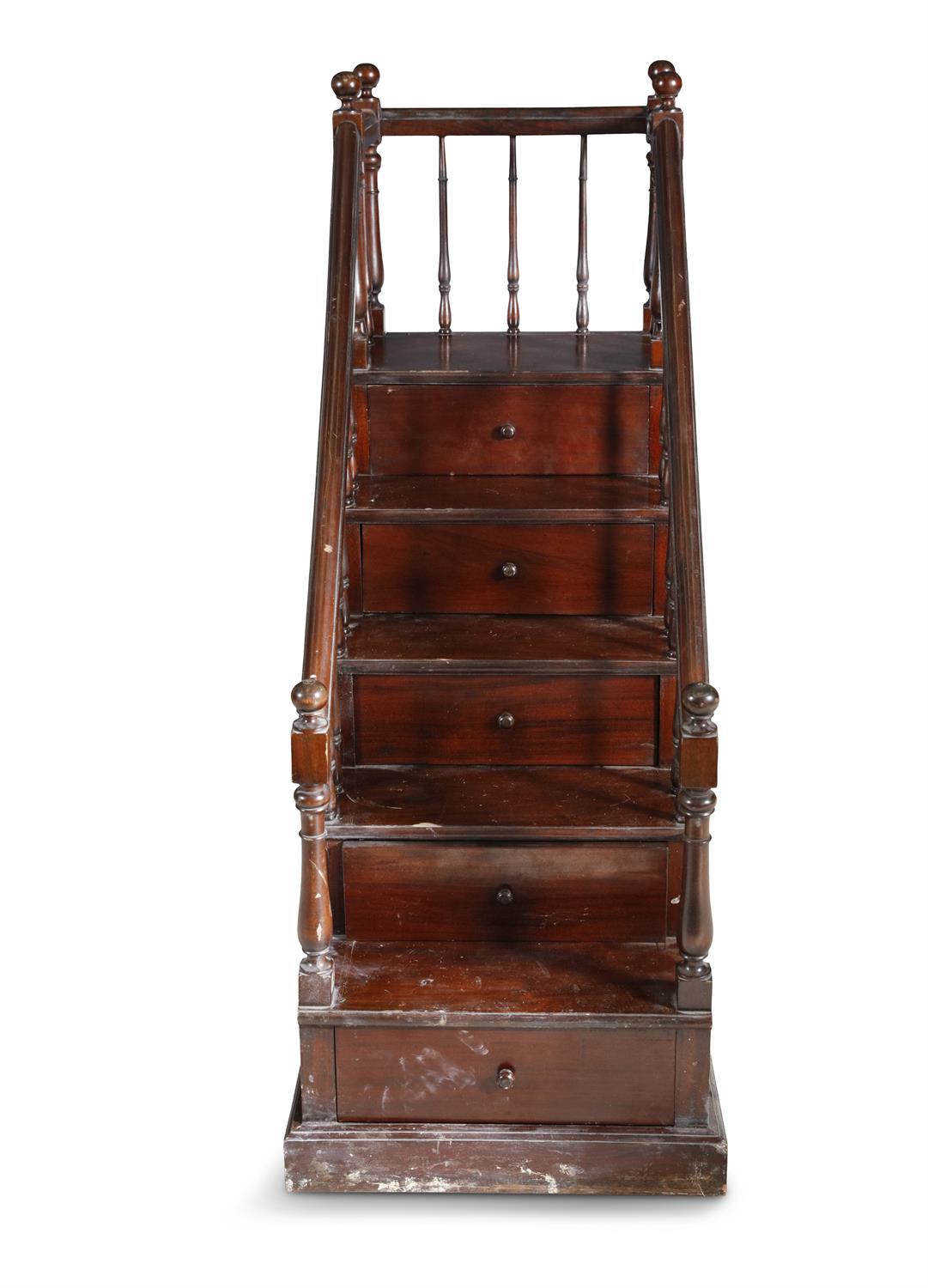 A 19TH CENTURY MAHOGANY LIBRARY STEPS, enclosed within spindle turned supports, the base with - Bild 2 aus 5