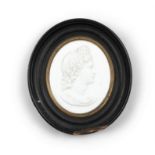 ATTRIBUTED TO JAMES TASSIE (1735-1799) A white glass paste oval medallion of the head of Apollo,