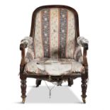 AN IRISH WILLIAM IV MAHOGANY TUB BACK ARMCHAIR, by Williams and Gibton, the arched spoon back with