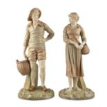 A PAIR OF ROYAL WORCESTER FIGURES OF A FISHERMAN AND HIS FEMALE COMPANION, by James Hadley,