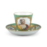 A FRENCH PORCELAIN CABINET CUP AND SAUCER, Sevres, 19th century, painted with a portrait of a