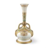 A ROYAL WORCESTER AESTHETIC PERIOD VASE, c.1900, of eastern inspiration, the elongated flared neck