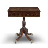 A GEORGE IV MAHOGANY RECTANGULAR OCCASIONAL TABLE, the two drawers with turned wooden handles above