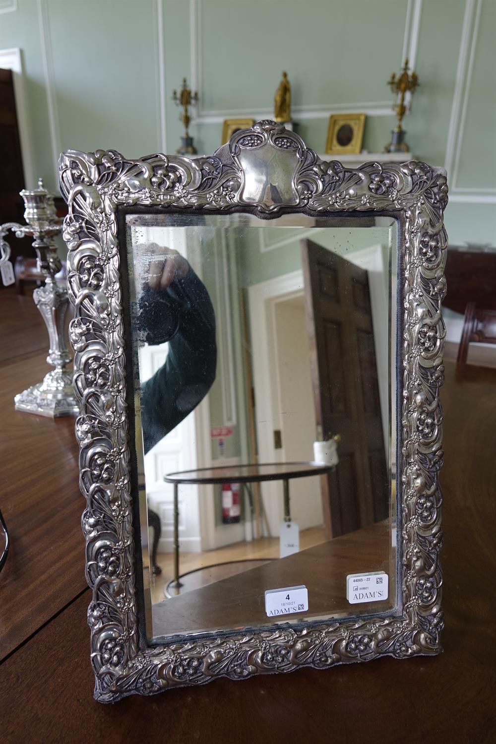 AN ART NOUVEAU SILVER DRESSING TABLE MIRROR, Birmingham c.1905, fitted with bevelled glass plate - Image 3 of 12