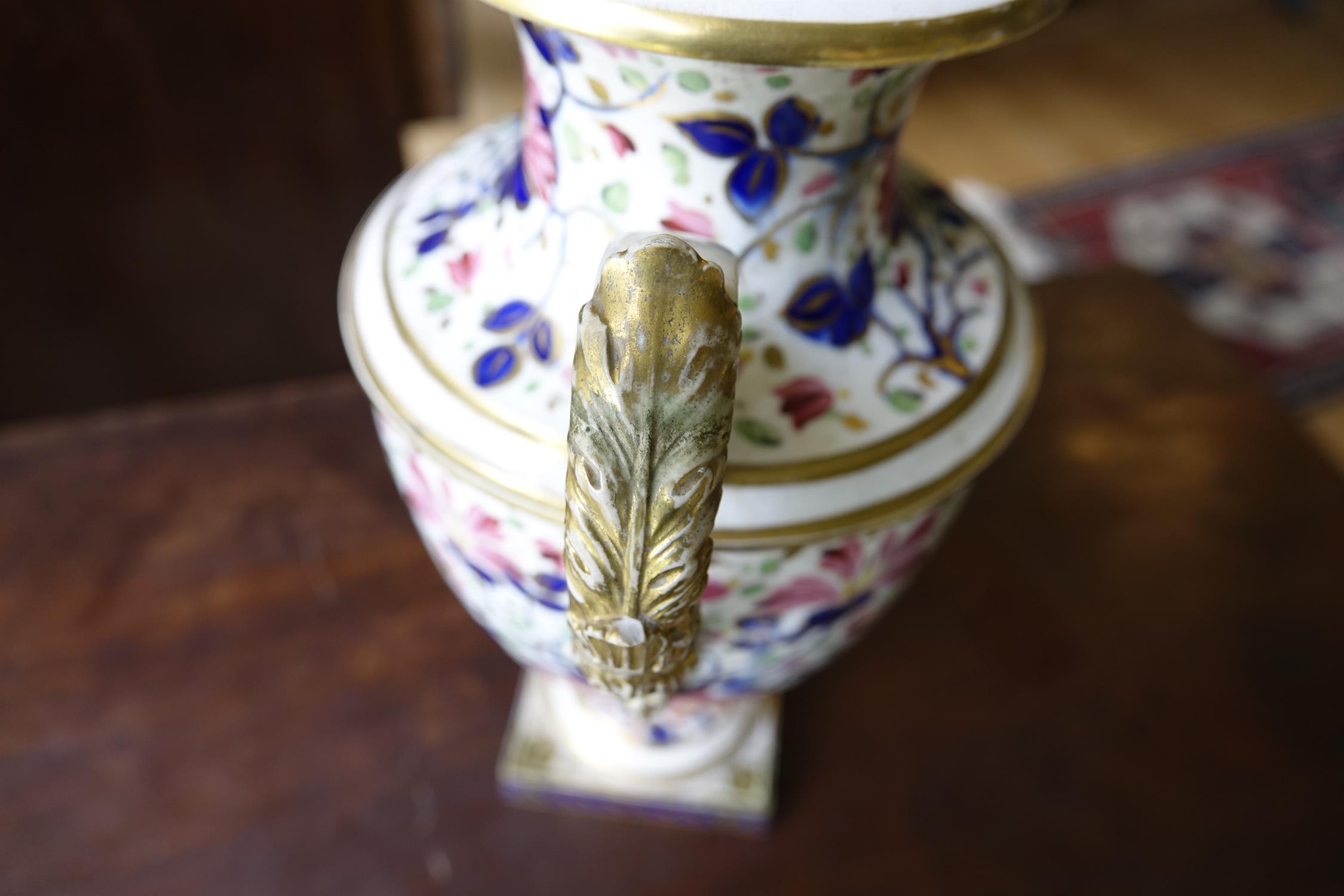 A 19TH CENTURY DERBY PORCELAIN URN, c.1820-30, of classical design, with gilt scrollwork handles, - Image 8 of 13