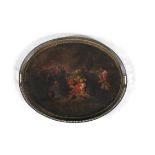 A RARE TOLE PAINTED TWO HANDLED TRAY, painted with a depiction of the Death of General Wolfe,