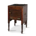 A GEORGE III MAHOGANY TOILET COMMODE, C.1800, of rectangular shape with outfolding top,