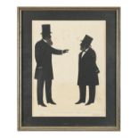 TWO 19TH CENTURY SATIRICAL PRINTED SILHOUETTES, each titled 'Men on Change' and 'Not a Fit Subject