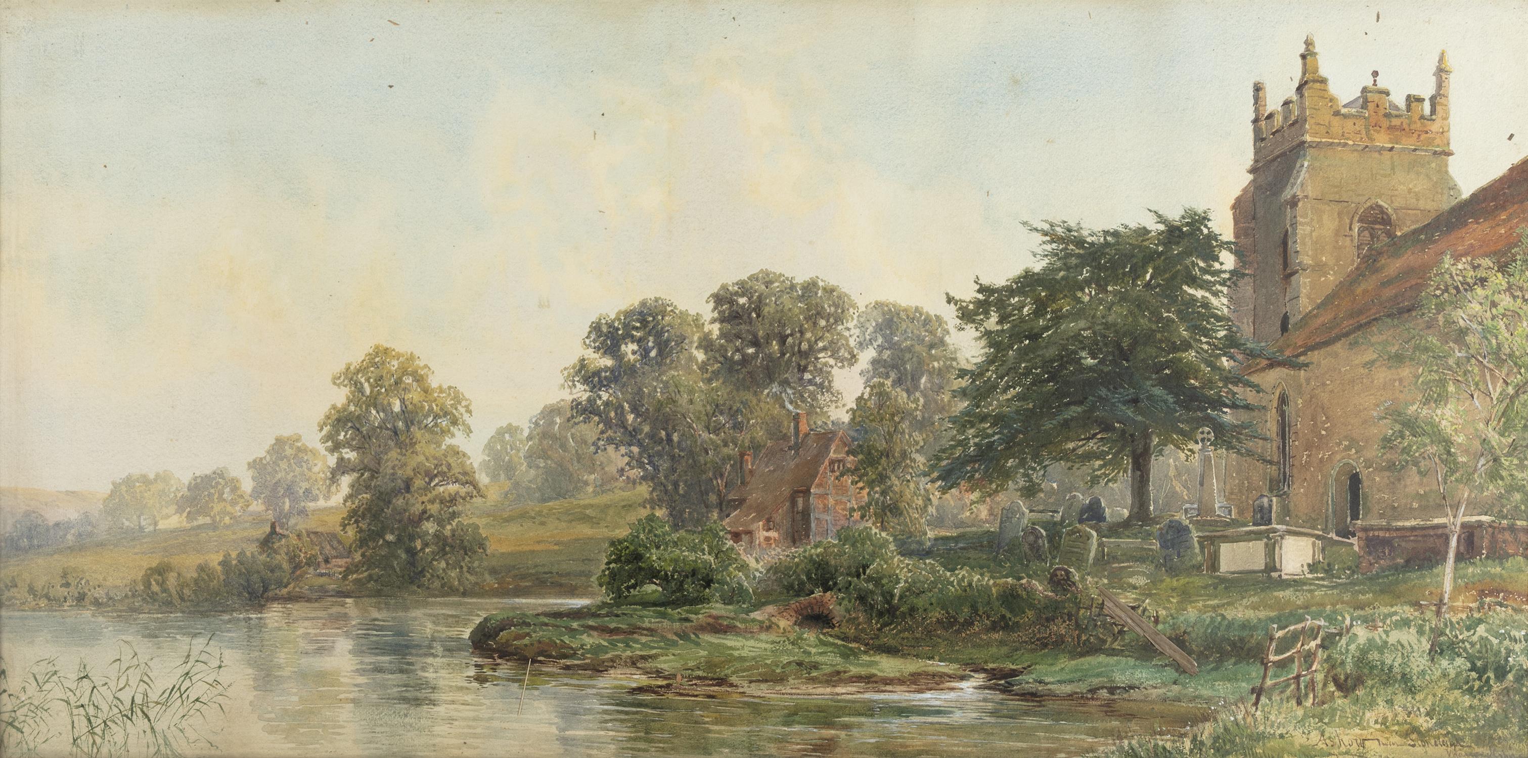 JOHN FAULKNER RHA (1835-1894) Ashow Near Stoneleigh, Warwickshire Watercolour, 48.25 x 97. - Image 2 of 5