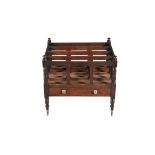 A VICTORIAN MAHOGANY RECTANGULAR CANTERBURY, stamped Gillows, with open slatted compartments,