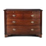 A GEORGE IV INLAID MAHOGANY BOWFRONT CHEST OF DRAWERS, the reeded rim above a pull-out brushing