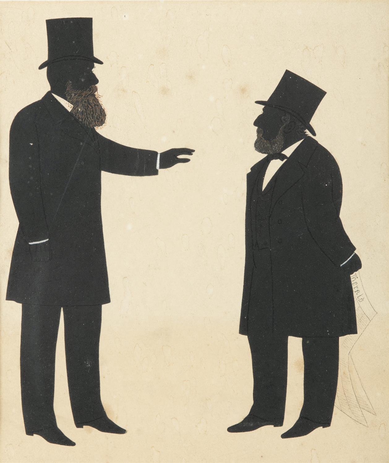 TWO 19TH CENTURY SATIRICAL PRINTED SILHOUETTES, each titled 'Men on Change' and 'Not a Fit Subject - Image 2 of 6