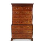 A GEORGE III MAHOGANY AND SATINWOOD BANDED CHEST ON CHEST, of upright rectangular form,