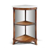 A 19TH CENTURY ROSEWOOD OPEN CORNER CABINET, by Gillows, with white marble top above two open