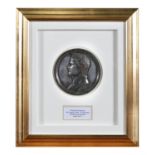 A LARGE BRONZE MEDAL OF NAPOLEON (1769-1821), in left profile signed by Bertrand Andrieu first