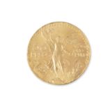 A MEXICAN GOLD 50 PESO COIN, the winged symbol of victory and the date 1821-1923, c.37.5g