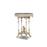 A FRENCH WHITE PAINTED AND PARCEL GILT JARDINIERE STAND, 19th Century, the circular recess with