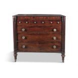 AN EARLY VICTORIAN MAHOGANY CHEST, of three short and three long graduated drawers,
