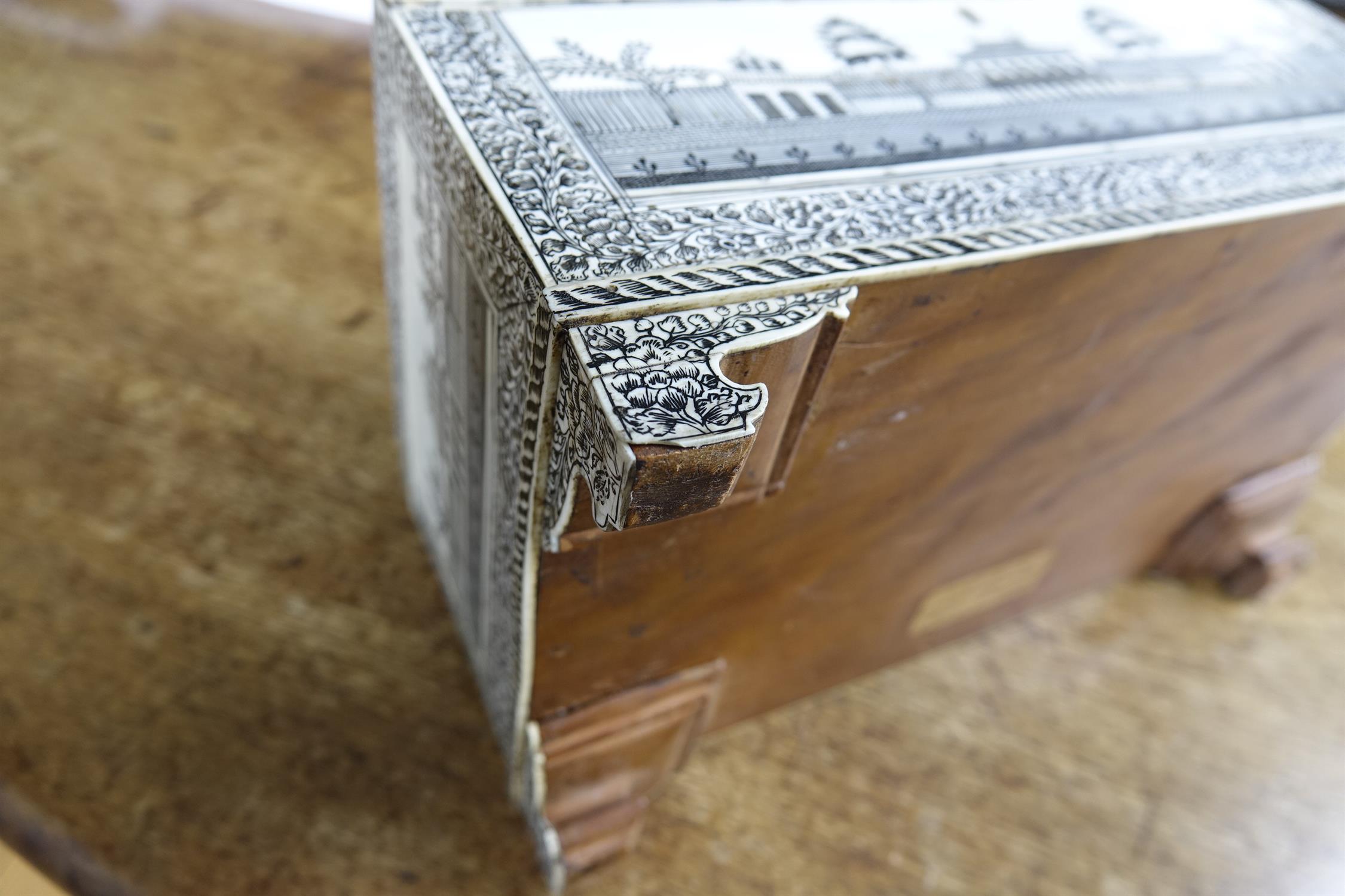AN ANGLO-INDIAN VIZAGAPATAM TEA CASKET, c.1800, engraved overall in black ink with foliate borders - Image 22 of 22